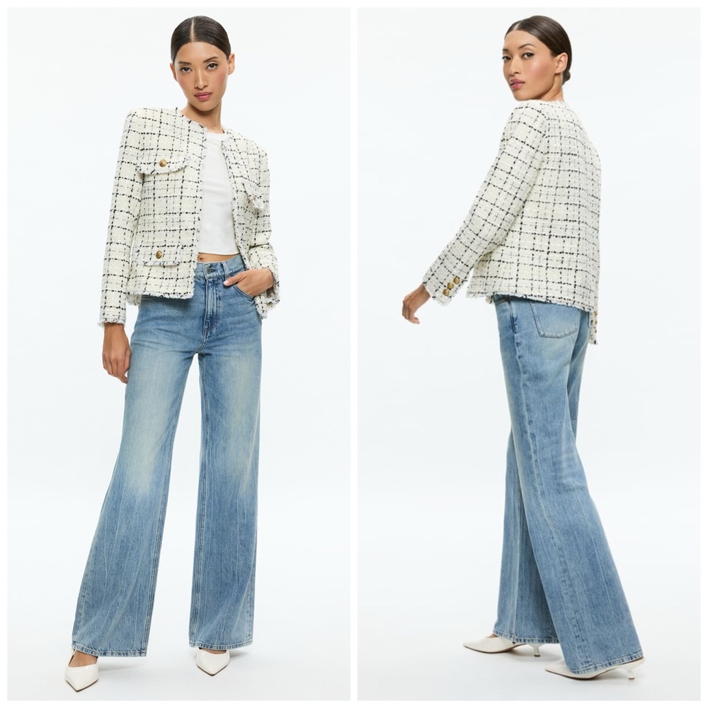 Alice + Olivia Cream and Black Tweed Blazer